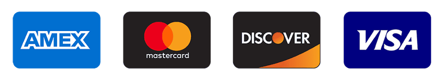 Accepted: American Express, Mastercard, Discover, Visa
